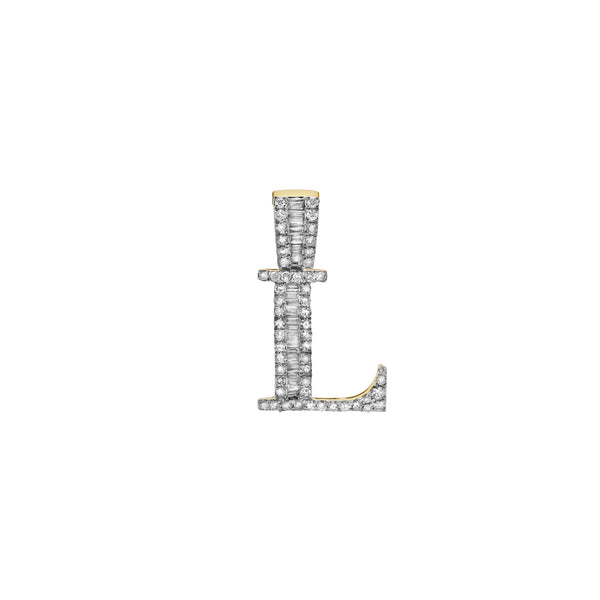 LuvMyJewelry L Initial Diamond Pendant 10K Yellow Gold - 0.52 Carats