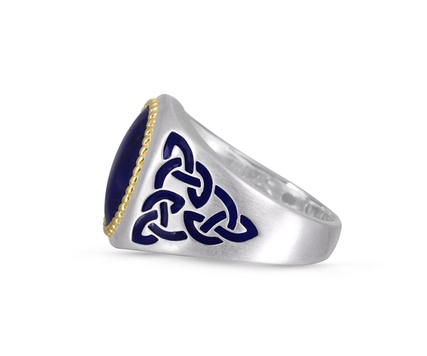 LuvMyJewelry Lapis Lazuli Stone Signet Ring In Sterling Silver With Enamel
