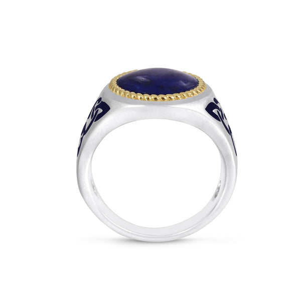 LuvMyJewelry Lapis Lazuli Stone Signet Ring In Sterling Silver With Enamel
