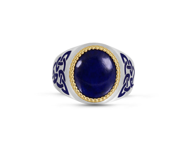 LuvMyJewelry Lapis Lazuli Stone Signet Ring in Sterling Silver with Enamel