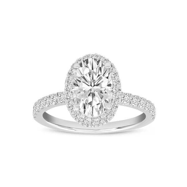 LuvMyJewelry Laurentia 14K White Gold Oval Lab Grown Diamond Halo Engagement Ring - 1.95 Ct