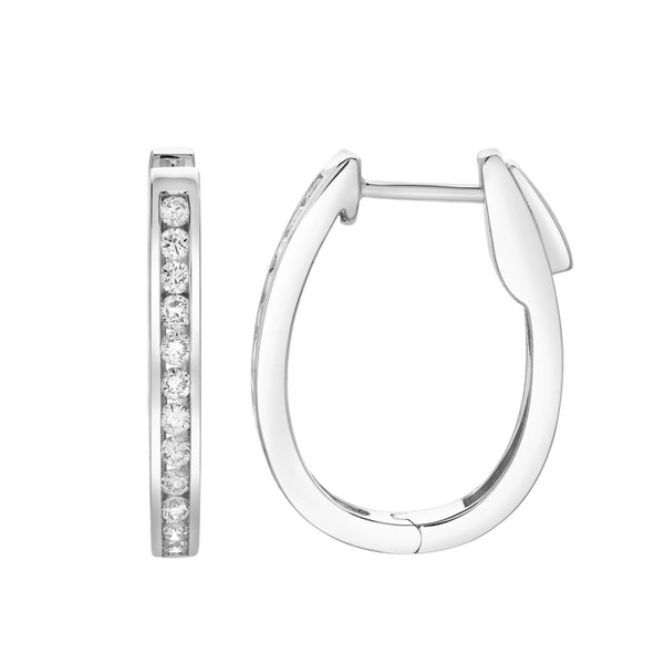 LuvMyJewelry Lavendelle Channel-Set Diamond Huggie Hoop Earrings In 14K White Gold