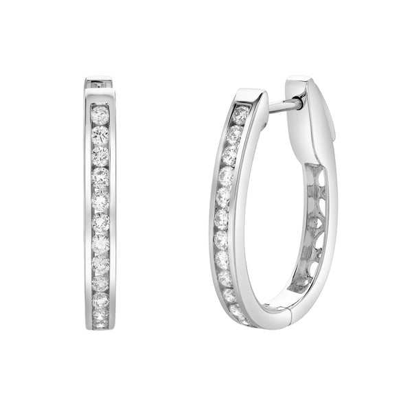 LuvMyJewelry Lavendelle Channel-Set Diamond Huggie Hoop Earrings in 14K White Gold