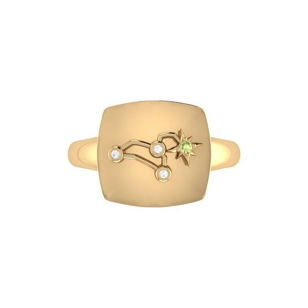 LuvMyJewelry Leo Lion Peridot & Diamond Constellation Signet Ring In 14K Yellow Gold Vermeil On Sterling Silver