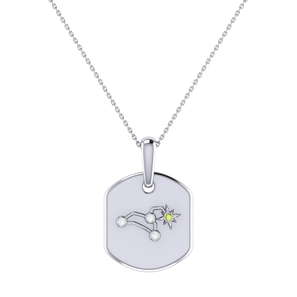 LuvMyJewelry Leo Lion Peridot & Diamond Constellation Tag Pendant Necklace in 14K White Gold
