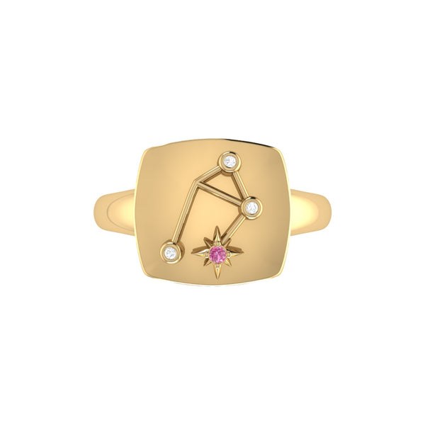 LuvMyJewelry Libra Scales Pink Tourmaline & Diamond Constellation Signet Ring In 14K Yellow Gold Vermeil On Sterling Silver