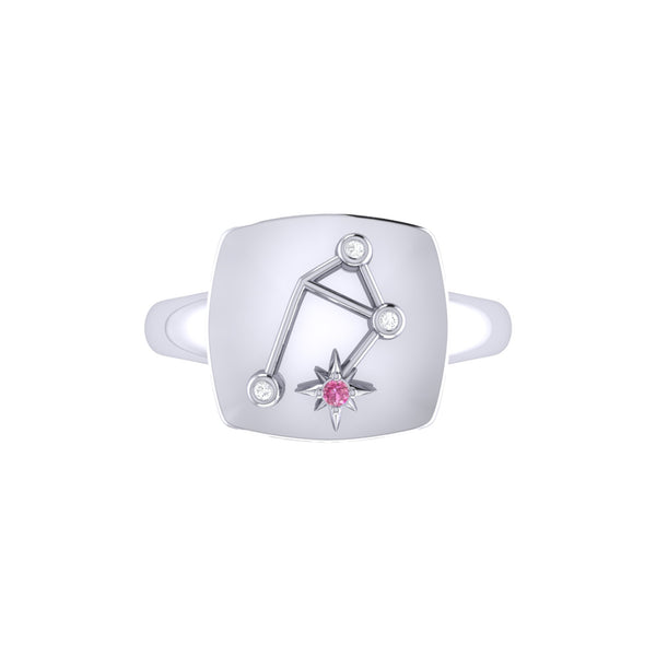 LuvMyJewelry Libra Scales Pink Tourmaline & Diamond Constellation Signet Ring In 14K White Gold