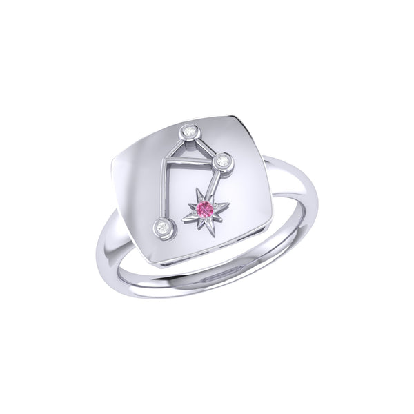 LuvMyJewelry Libra Scales Pink Tourmaline & Diamond Constellation Signet Ring in 14K White Gold