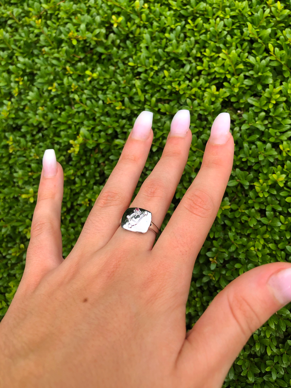 LuvMyJewelry Libra Scales Pink Tourmaline & Diamond Constellation Signet Ring In Sterling Silver