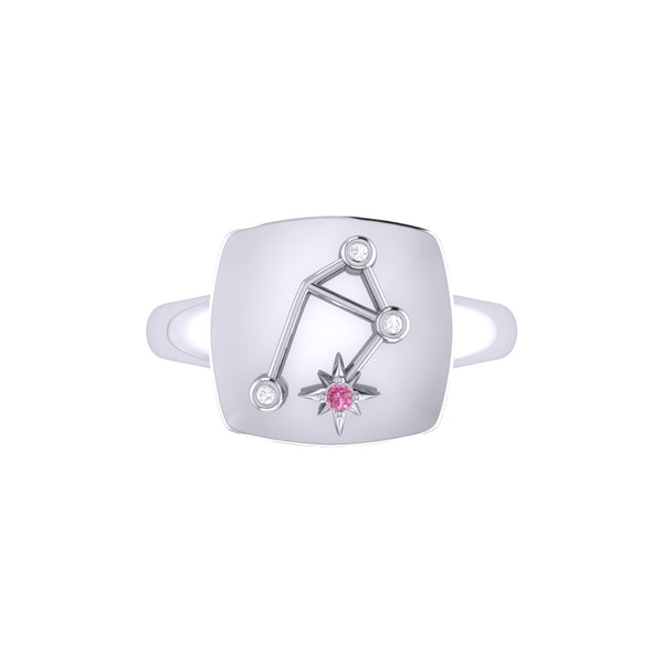 LuvMyJewelry Libra Scales Pink Tourmaline & Diamond Constellation Signet Ring In Sterling Silver
