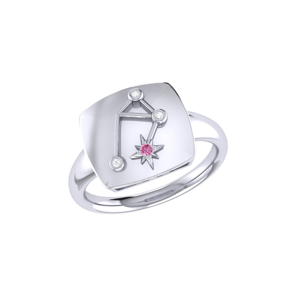 LuvMyJewelry Libra Scales Pink Tourmaline & Diamond Constellation Signet Ring in Sterling Silver