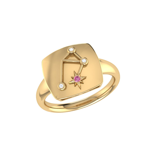 LuvMyJewelry Libra Scales Pink Tourmaline & Diamond Constellation Signet Ring in 14K Yellow Gold Vermeil on Sterling Silver