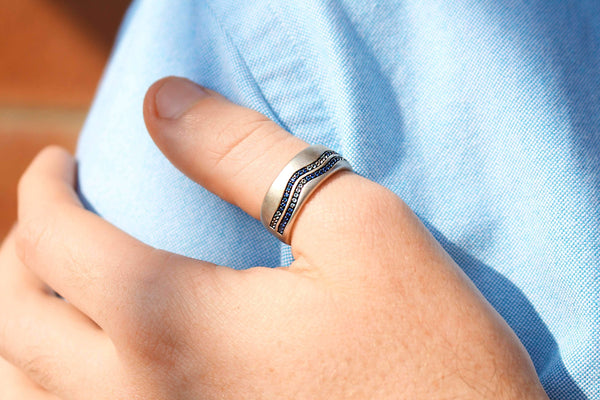 LuvMyJewelry Life's A Beach Sterling Silver Blue Sapphire & Topaz Stone Band Ring