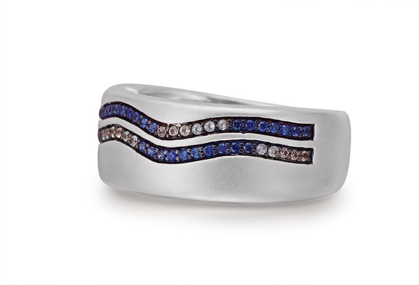 LuvMyJewelry Life's A Beach Sterling Silver Blue Sapphire & Topaz Stone Band Ring