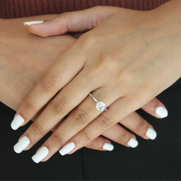 LuvMyJewelry Lila 14K White Gold Round Lab Grown Diamond Hidden Halo Ring - 1.5 Ct