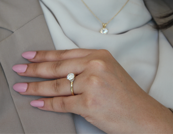 LuvMyJewelry Lila 14K Yellow Gold Round Lab Grown Diamond Hidden Halo Ring - 1.5 Ct