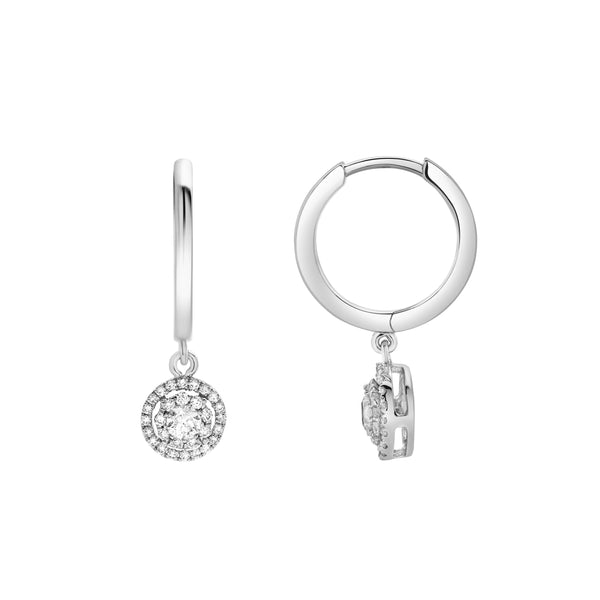 LuvMyJewelry Lilia Pave Round Diamond Drop Huggie Hoop Earrings In 14K White Gold