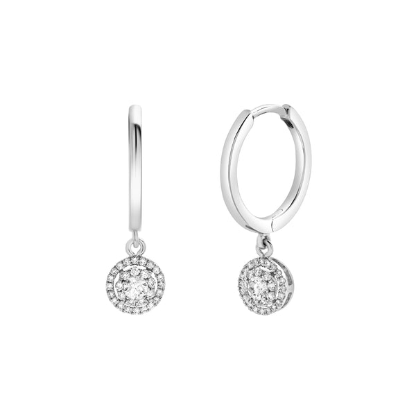 LuvMyJewelry Lilia Pave Round Diamond Drop Huggie Hoop Earrings in 14K White Gold