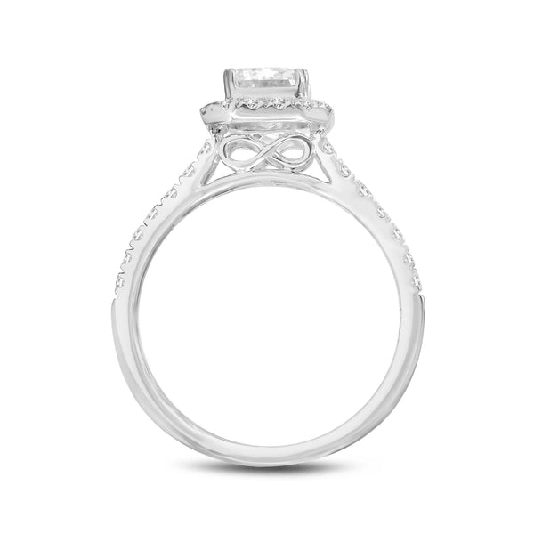 LuvMyJewelry Lilit 14K White Gold Emerald Cut Lab Grown Diamond Halo Engagement Ring - 2.2 Ct