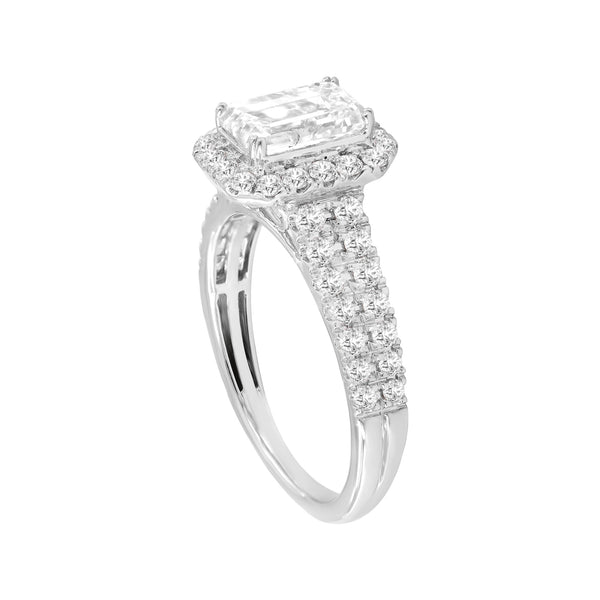 LuvMyJewelry Lilit 14K White Gold Emerald Cut Lab Grown Diamond Halo Engagement Ring - 2.2 Ct