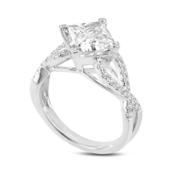 LuvMyJewelry Lilya 14K White Gold Princess Cut Lab Grown Diamond Engagement Ring - 3.5 Ct