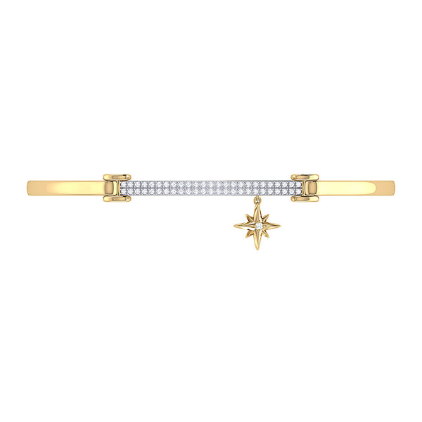 LuvMyJewelry Little North Star Diamond Bar Bangle In 14K Yellow Gold