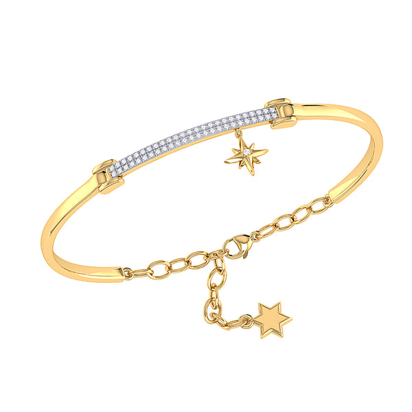 LuvMyJewelry Little North Star Diamond Bar Bangle in 14K Yellow Gold Vermeil on Sterling Silver