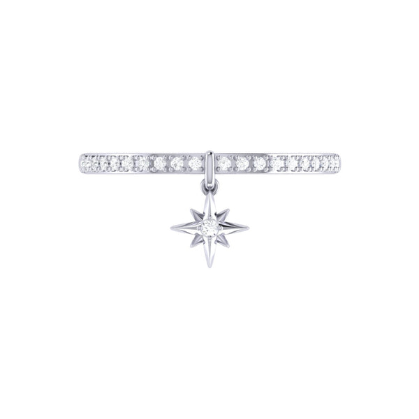 LuvMyJewelry Little North Star Diamond Charm Ring In 14K White Gold