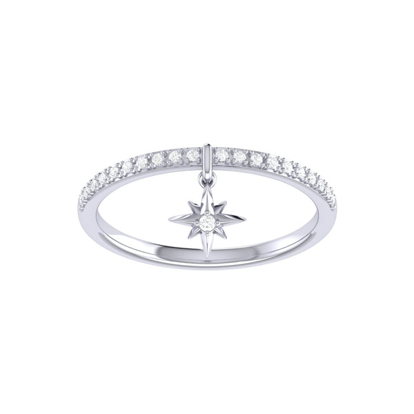 LuvMyJewelry Little North Star Diamond Charm Ring in 14K White Gold