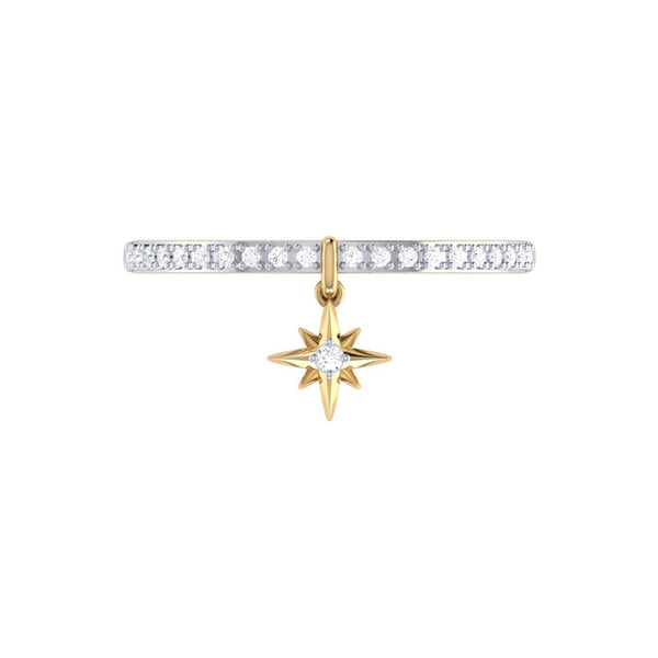 LuvMyJewelry Little North Star Diamond Charm Ring In 14K Yellow Gold
