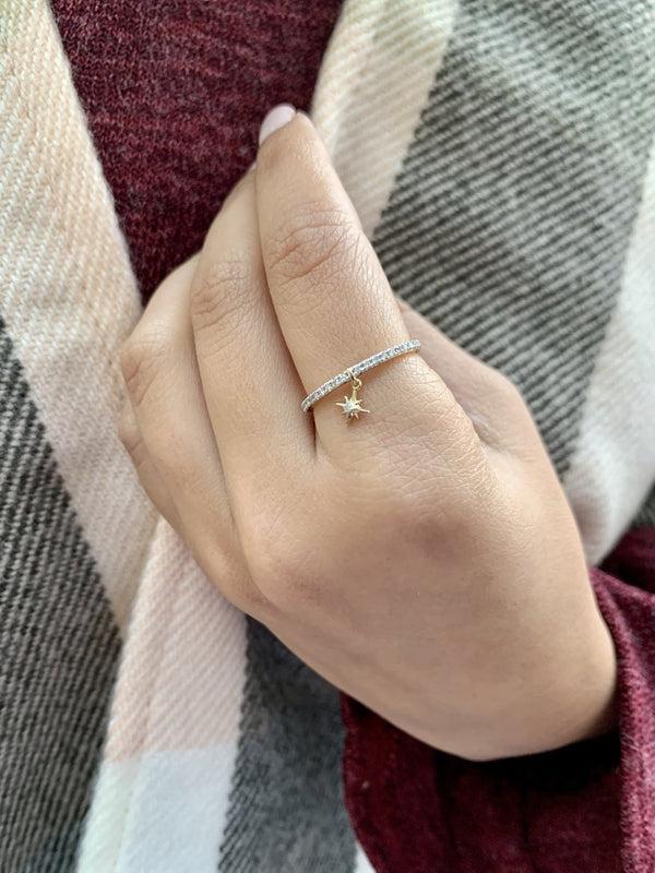 LuvMyJewelry Little North Star Diamond Charm Ring In 14K Yellow Gold Vermeil On Sterling Silver