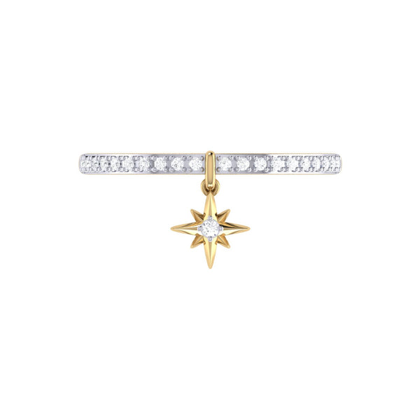 LuvMyJewelry Little North Star Diamond Charm Ring In 14K Yellow Gold Vermeil On Sterling Silver
