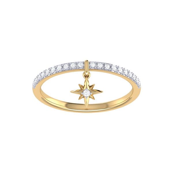 LuvMyJewelry Little North Star Diamond Charm Ring in 14K Yellow Gold Vermeil on Sterling Silver