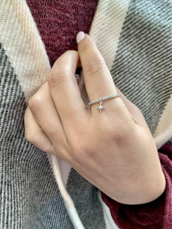LuvMyJewelry Little North Star Diamond Charm Ring In Sterling Silver