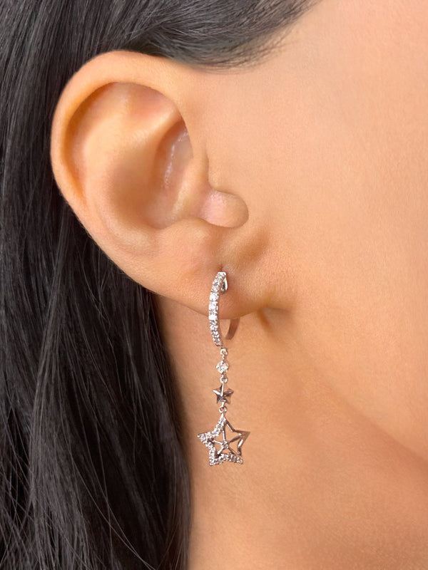 LuvMyJewelry Little Star Lucky Star Diamond Hoop Earrings In 14K White Gold