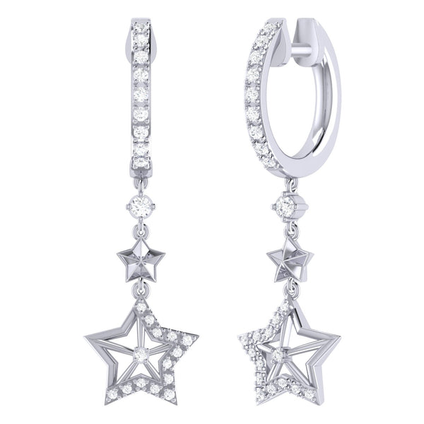 LuvMyJewelry Little Star Lucky Star Diamond Hoop Earrings in 14K White Gold