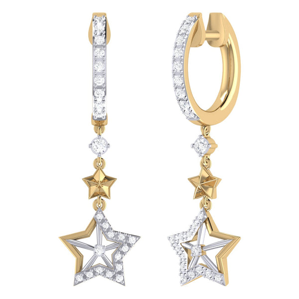 LuvMyJewelry Little Star Lucky Star Diamond Hoop Earrings in 14K Yellow Gold Vermeil on Sterling Silver