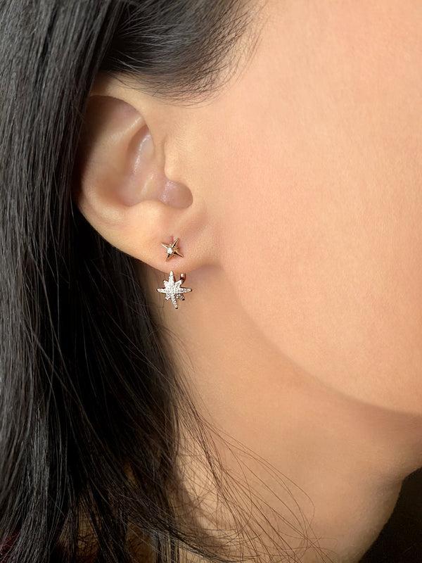 LuvMyJewelry Little Star North Star Diamond Stud Earrings In Sterling Silver