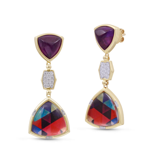 LuvMyJewelry Love Me Not Amethyst Diamond Mosaic Earrings In 14K Yellow Gold Plated Sterling Silver