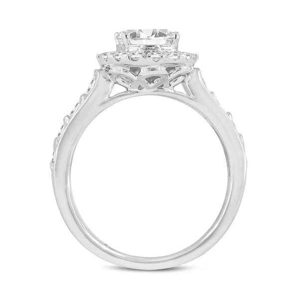 LuvMyJewelry Lucia 14K White Gold Oval Lab Grown Diamond Halo Engagement Ring - 2.3 Ct