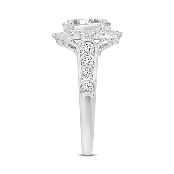 LuvMyJewelry Lucia 14K White Gold Oval Lab Grown Diamond Halo Engagement Ring - 2.3 Ct