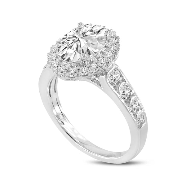 LuvMyJewelry Lucia 14K White Gold Oval Lab Grown Diamond Halo Engagement Ring - 2.3 Ct