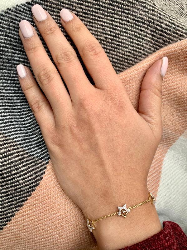 LuvMyJewelry Lucky Star Diamond Bracelet In 14K Yellow Gold Vermeil On Sterling Silver