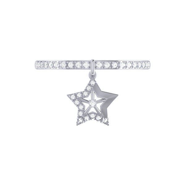 LuvMyJewelry Lucky Star Diamond Charm Ring In 14K White Gold