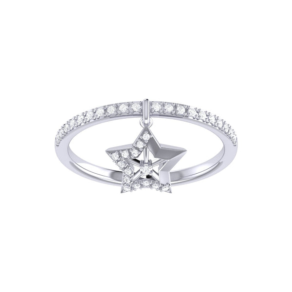 LuvMyJewelry Lucky Star Diamond Charm Ring in 14K White Gold