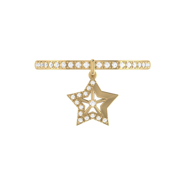 LuvMyJewelry Lucky Star Diamond Charm Ring In 14K Yellow Gold Vermeil On Sterling Silver