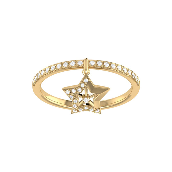 LuvMyJewelry Lucky Star Diamond Charm Ring in 14K Yellow Gold