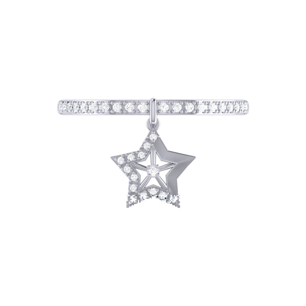 LuvMyJewelry Lucky Star Diamond Charm Ring In Sterling Silver