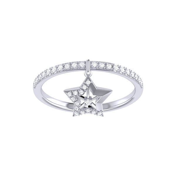 LuvMyJewelry Lucky Star Diamond Charm Ring in Sterling Silver