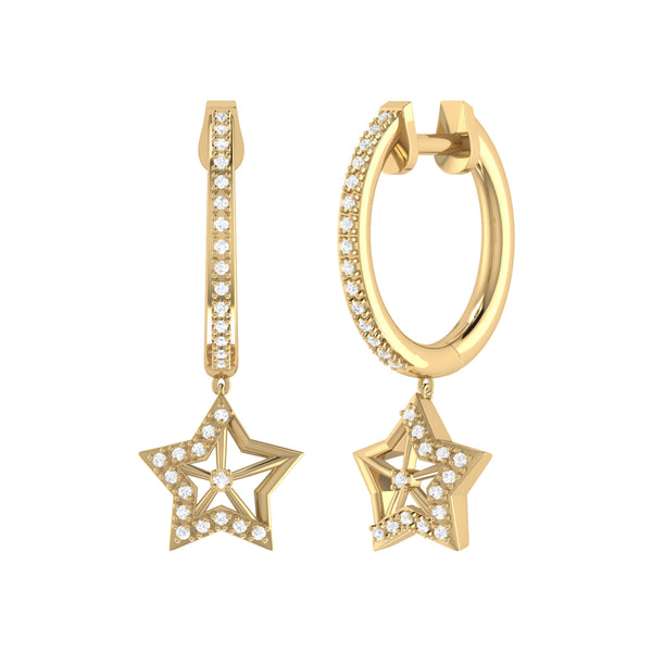 LuvMyJewelry Lucky Star Diamond Hoop Earrings in 14K Yellow Gold Vermeil on Sterling Silver